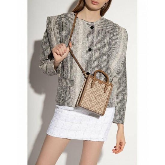 Tory Burch Women Mini T Monogram Tote Khaki